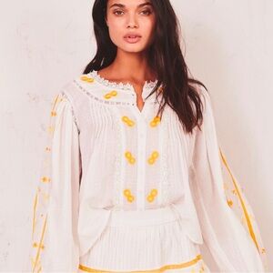 NWOT LoveShackFancy Long Sleeve Embroidered Top In Antique White, Size XS